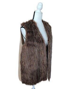 Pink Republic Open Front Faux Fur Vest with Knit Sweater Back XL Brown Tan